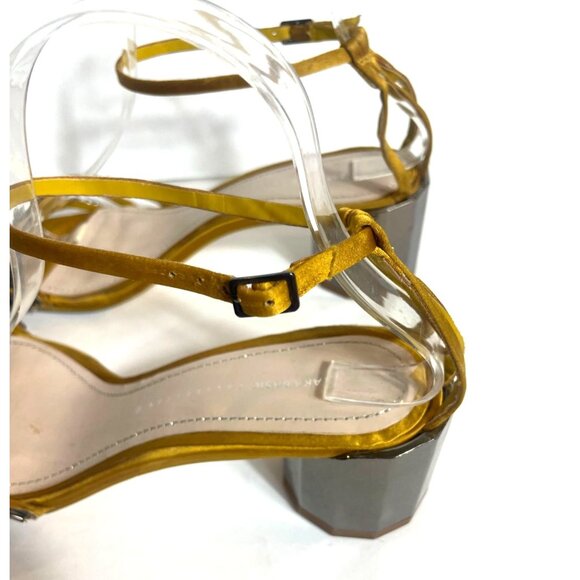 Zara Geometric Heeled Beaded Sandal Mustard Yellow Ankle Strap Size EU 39 / US 8 - Picture 8 of 12